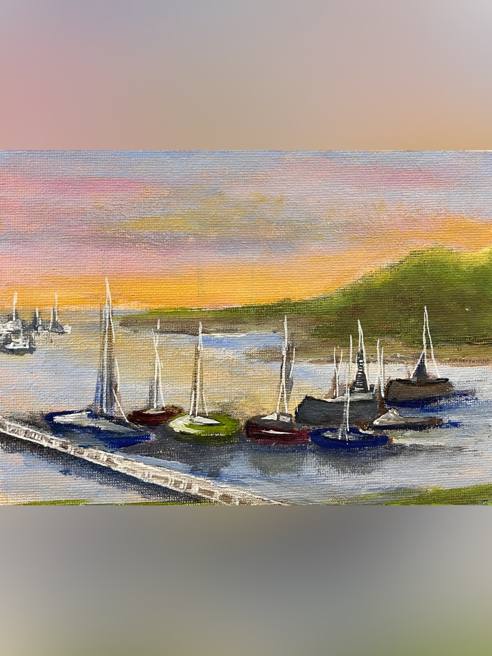 Original hand painted sunset at the beach boat wall decor